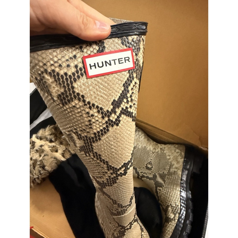 Hunter Carnaby Snake Tall Rain Boots Snake Print Faux Fur Cuff Women Size 8 - Picture 3 of 13